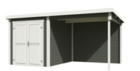 Blokhut met overkapping Finn 450x250 Green Grey-Wit - Outdoor life