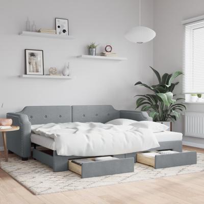 Slaapbank met onderschuifbed en lades 90x200 cm stof lichtgrijs