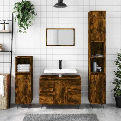 Badkamerkast 80x33x60 cm bewerkt hout gerookt eikenkleurig