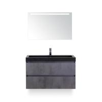 Maxx XL Badmeubelset 100 cm - Beton Antraciet - Wastafel Lucca 1 kraangat - met LED Spiegel