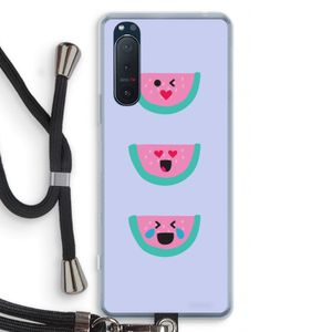 Smiley watermeloen: Sony Xperia 5 II Transparant Hoesje met koord
