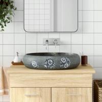 VidaXL Opzetwasbak ovaal 59x40x15 cm keramiek grijs