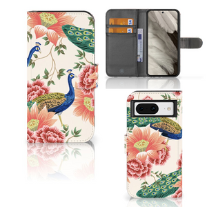 Telefoonhoesje met Pasjes voor Google Pixel 8 Pink Peacock