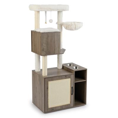 Krabpaal met Kattenbak Kattentoren met Paal en Sisal Krabmat-Grijs
