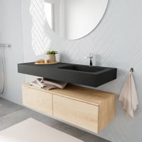 Mondiaz Alan badmeubel 120 cm washed oak 2 lades vrijhangend wastafel rechts 1 kraangat zwart