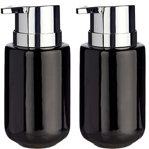 2x Stuks Zeeppompjes/dispensers van keramiek - zwart/zilver - 350 ml