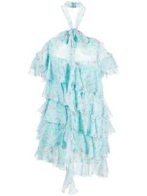 Alessandra Rich robe volantée à fleurs - Bleu