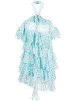 Alessandra Rich robe volantée à fleurs - Bleu