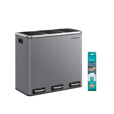 Afvalscheidingssysteem 3 compartimenten 3 x 18 L met deksel, mat grijs