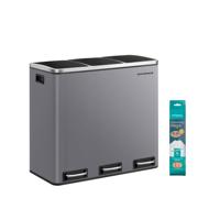 Afvalscheidingssysteem 3 compartimenten 3 x 18 L met deksel, mat grijs