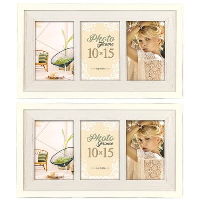 2x stuks fotolijst hout wit geschikt voor drie foto van 10 x 15 cm