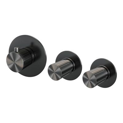 BRAUER Stripe Inbouwthermostaat - 2 stopkranen - in- en afbouwdelen - gunmetal geborsteld PVD 5-GM-350