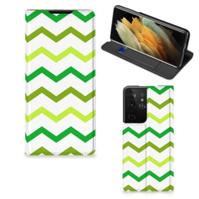Samsung Galaxy S21 Ultra | Hoesje met Magneet | Zigzag Groen