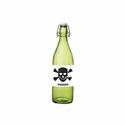 Halloween versiering - groene beugelfles - met vergif etiket - 1000 ml Halloween versiering - groene beugelfles - met vergif etiket - 1000 ml