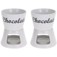 Excellent Houseware Chocoladefondue - 2x - 12,5 x 12,5 x 15,5 cm - wit