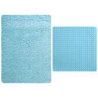 MSV Douche anti-slip mat en droogloop mat - Venice badkamer set - rubber/microvezel - lichtblauw - Badmatjes