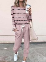 Crew Neck Loose Striped Casual Two-Piece Set