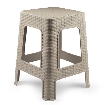 Rotan opstapje/zit krukje - kunststof - beige - 36 x 36 x 45 cm - Keuken/badkamer - Krukjes