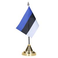 Vlag Estland tafelvlaggetje - 10 x 15 cm - met gouden standaard - Hoogte 27 cm