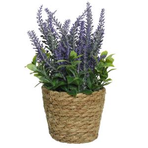 Everlands Lavendel - kunstplant - in plantenmand - paars - D12 x H26 cm