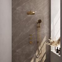 BRAUER Stripe Thermostatische Inbouw Regendouche - SET 11 - 25cm douchekop - gebogen muurarm - 3-standen handdouche - doucheslang - geïntegreerde glijstang - goud geborsteld PVD 5-GG-385