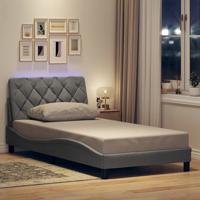 Bedframe met LED zonder matras stof 100x200 cm lichtgrijs