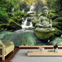 Zelfklevend fotobehang -   Boeddha voor waterval , Premium Print - thumbnail