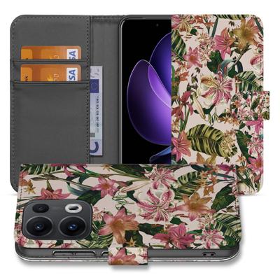 OPPO Reno 13 Pro | Book Case | 'Bloemen' - Stijlvol Hoesje met Bloemenprint & Pasjeshouder