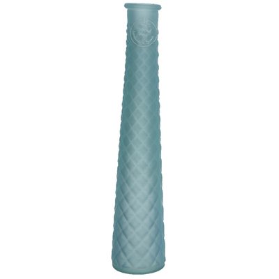 Vaas/bloemenvaas van gerecycled glas - D7 x H32 cm - mat lichtblauw