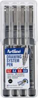 Fineliner artline technisch 0.2-0.4-0.6-0.8mm zw