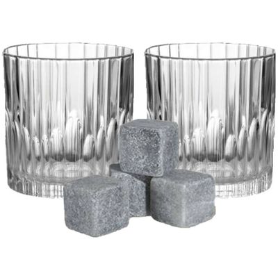Luxe whiskyglazen set 6x stuks 310 ml met 6x whisky ijsblokstenen Luxe whiskyglazen set 6x stuks 310 ml met 6x whisky ijsblokstenen
