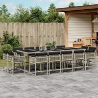 15-delige Tuinset met kussens poly rattan lichtgrijs