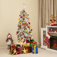 150 cm Kunstkerstboom Gevlokte Kerstboom met 320 Takuiteinden 160 LED-Lampjes en 11 Verlichtingsstanden 2 Lichtkleuren