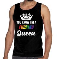Zwart You know i am a fucking Queen gay pride tanktop heren - thumbnail