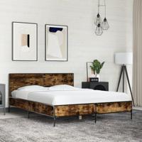 Bedframe bewerkt hout metaal gerookt eikenkleurig 135x190 cm