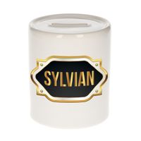 Naam cadeau spaarpot Sylvian met gouden embleem