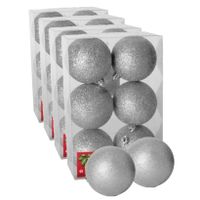 24x stuks kerstballen zilver glitters kunststof 4 cm - thumbnail