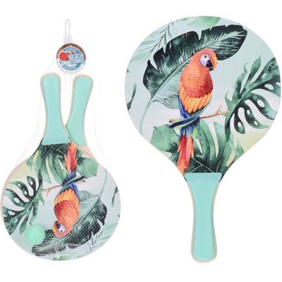 Strandsporten beachball set met tropische print groen handvat 41 cm