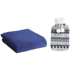 Giftset winter warmwater kruik met fleece deken blauw - Kruiken