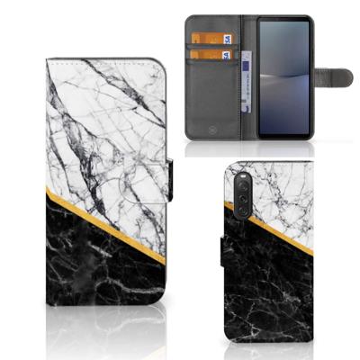 Sony Xperia 10 V | Bookcase | Marmer Wit Zwart - Origineel Cadeau Man