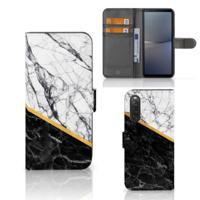 Sony Xperia 10 V | Bookcase | Marmer Wit Zwart - Origineel Cadeau Man