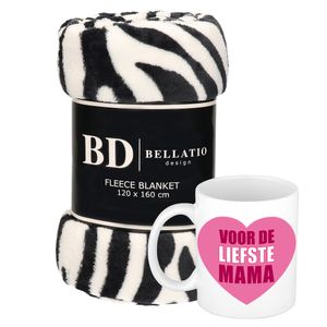 Cadeau moeder set - Fleece plaid/deken zebra print met Liefste Mama mok