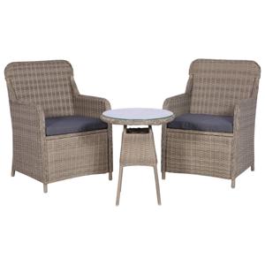 vidaXL 3-delige Bistroset met kussens poly rattan bruin