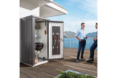 Biohort Metalen Tuinkast 150 - Dubbele deur - Donkergrijs - 155x83x182,5 cm- Plat dak- Metaal- Biohort