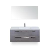 Seville Badmeubelset 120 cm - 2 laden Beton Antraciet - Wastafel Enjoy Enkel - met Spiegel