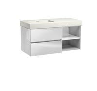 Storke Edge zwevend badmeubel 110 x 52 cm hoogglans wit met Mata High asymmetrisch linkse wastafel in mat witte solid surface - thumbnail