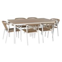 Tafel met zes stoelen Home ESPRIT Wit Natuurlijk 180 x 90 x 75 cm