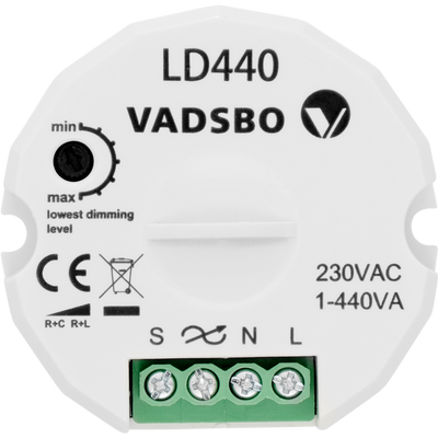 Vadsbo LED dimmer 400W LD440 Pulsdrukker bediening LED max 200VA minimumdimstand instelbaar