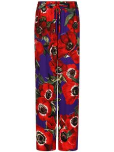 Dolce & Gabbana pantalon palazzo fleuri à lien de resserrage - Rouge