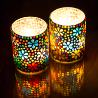 Waxinehouder mozaiek cilinder - Hudat - multi colour